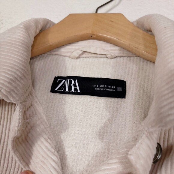 ZARA Corduroy Overshirt Oversized Button Down Shirt Jacket Cream Small Minimal - Picture 4 of 12